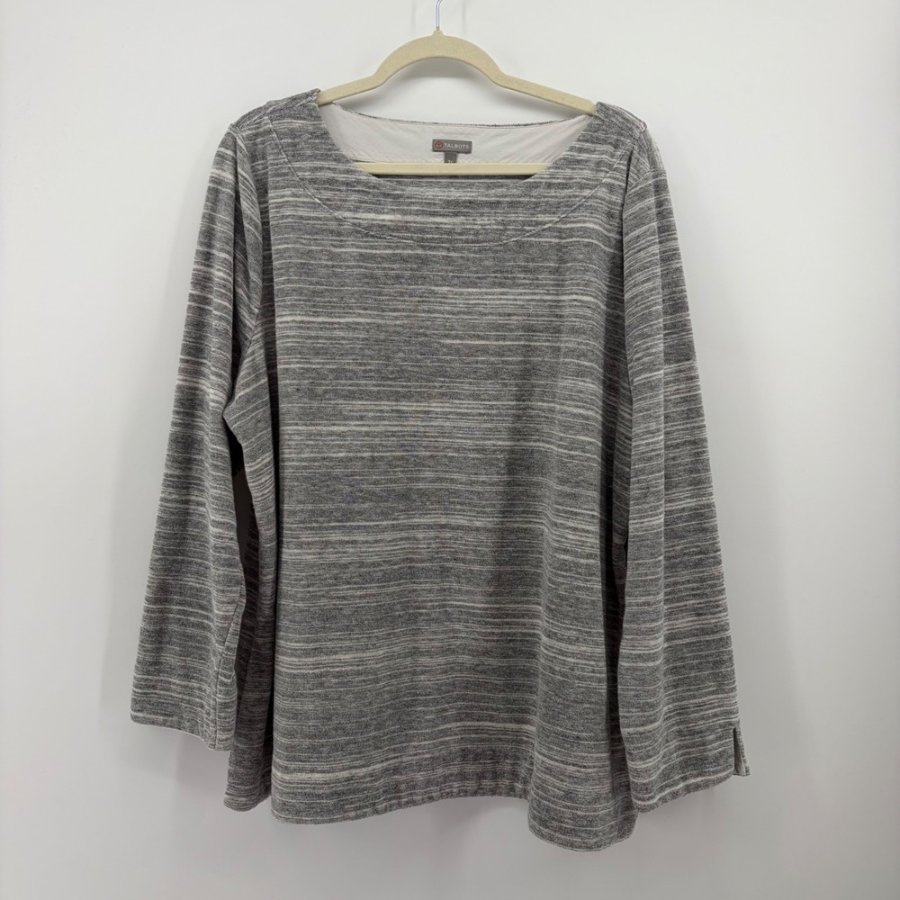 Talbots Womens 3X Grey Space Dye Boat Neck Sweater Long Sleeve Pullover